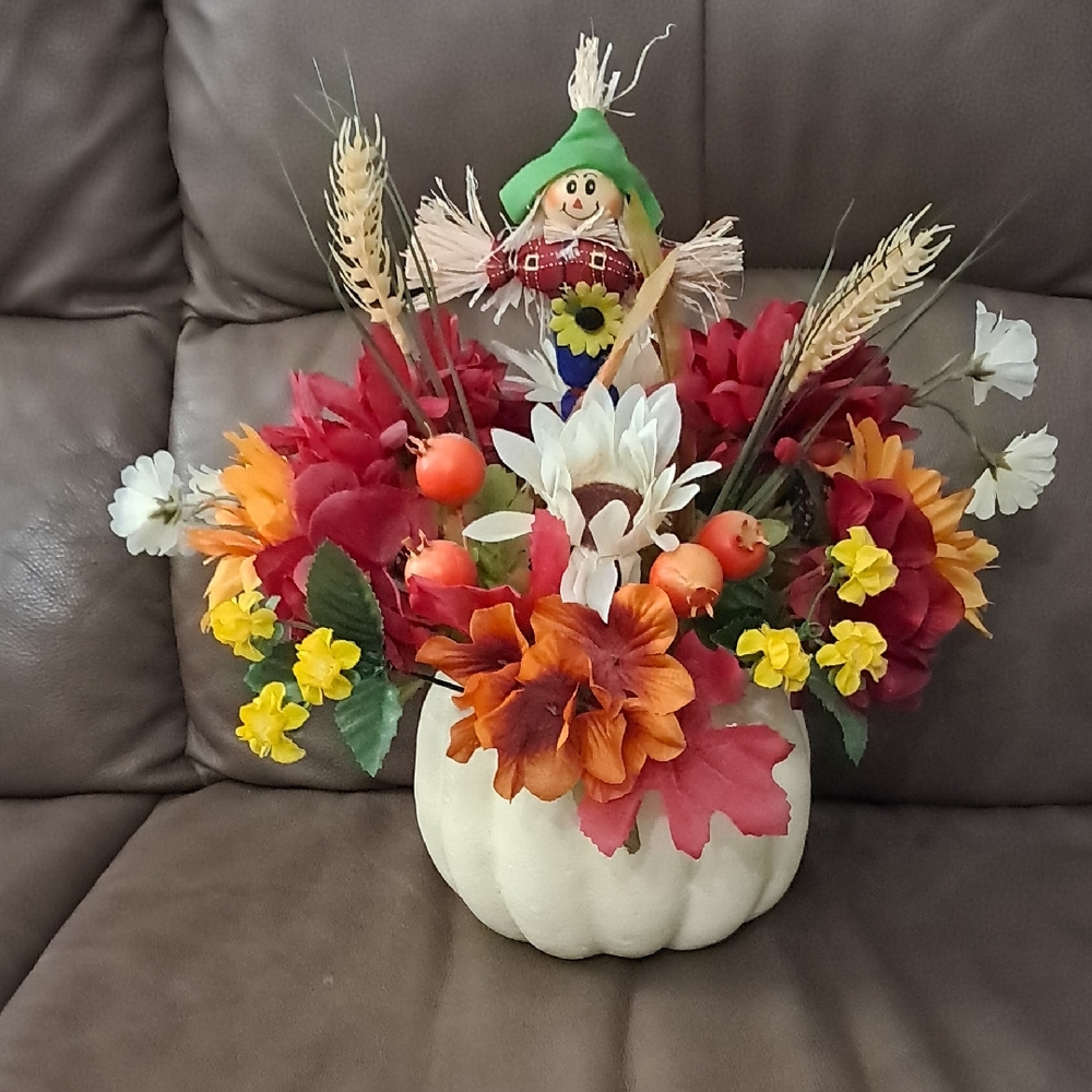 Autumn Floral Pumpkin Arrangement Homemade